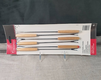 COUSANCES | Set of 6 forks for Bourguignonne fondue new in blister pack | wooden handle with colored tips | Gastronomy Made in France