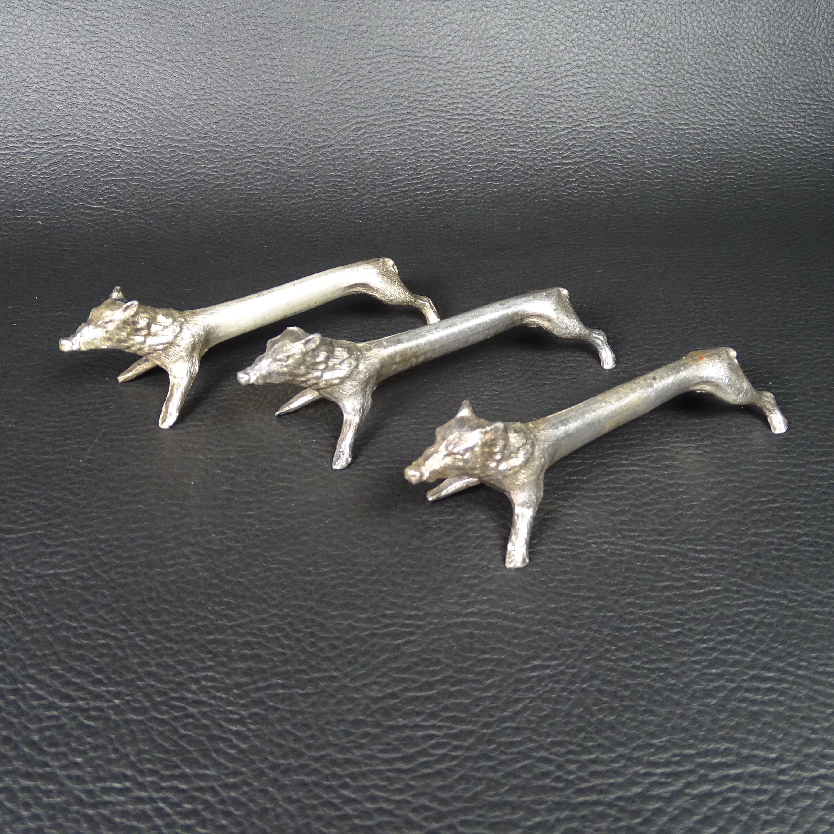 Lot De 8 Porte-couteaux Animaliers En Métal Argenté - L. 8 Cm - France