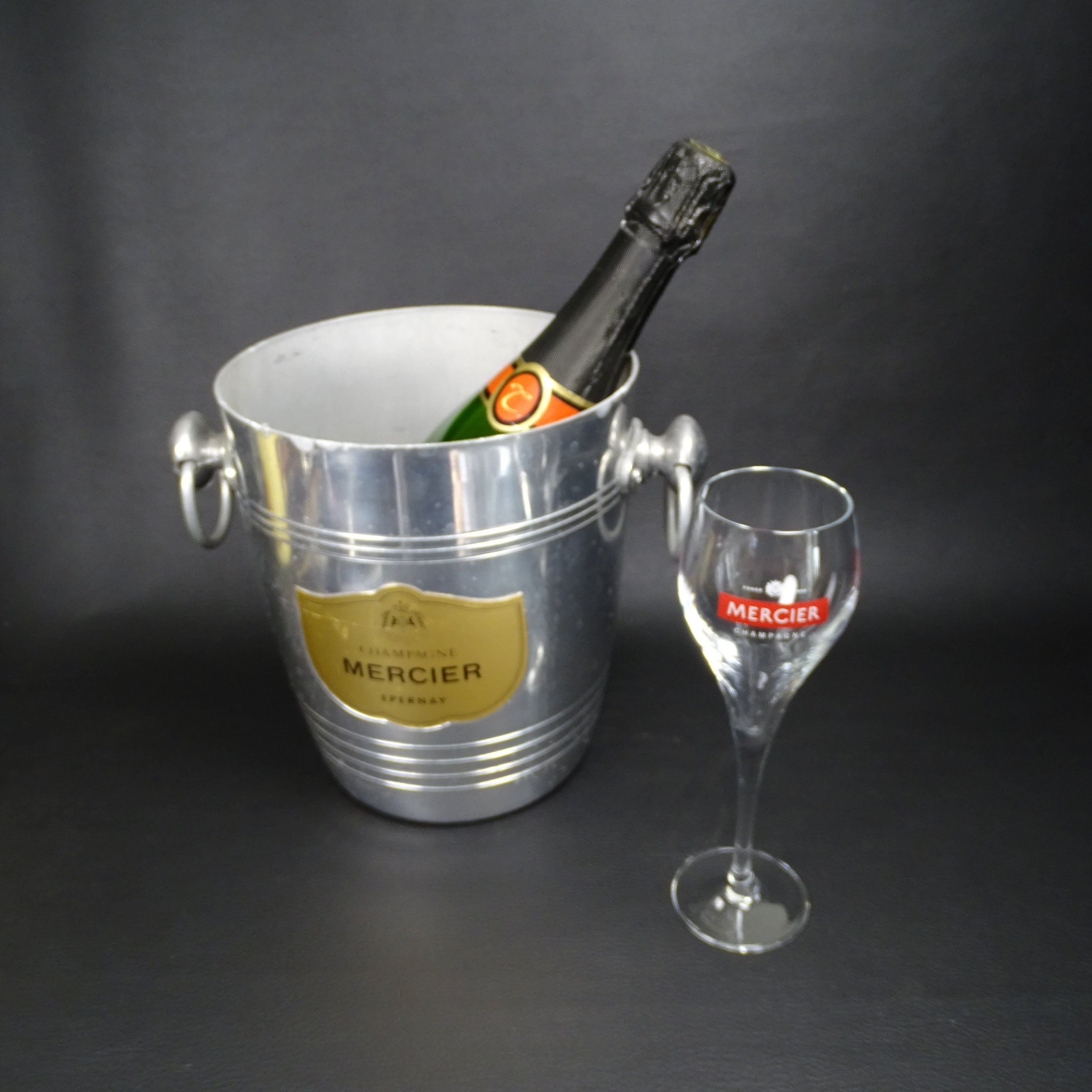 MERCIER | Mercier Epernay Aluminum Ice Bucket for Champagne with 2 ring handles | Ice Bucket Made in France vintage 1980