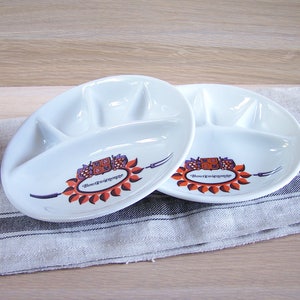 PARIS | Pair of white Champs-Elysées porcelain Fondue Bourguignonne plates | Tableware PARIS Made in France 1970