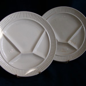 SARREGUEMINES France | Pair of white earthenware fondue plates from Sarreguemines | French tableware 1960