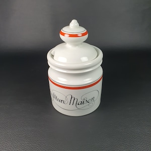 AUTEUIL | Jam jar Porcelain d&#39;Auteuil Bistrot pattern decor Lobjoy creation  | French Tableware Vintage Made in France 1970