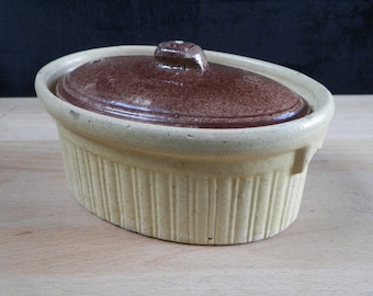 Small oval terrine glazed pottery with brown lid number 10 | Kitchen Vintage French 1960 s