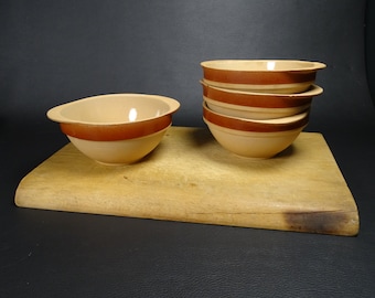 GIEN | 4 small eared bowls in GIEN stoneware with a brown glazed band | Vintage kitchen Made in France