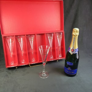 POMMERY | Box of 6 Champagne flutes with the &quot;Champagne POMMERY&quot; logo  | Champagne POMMERY Made in France 1990