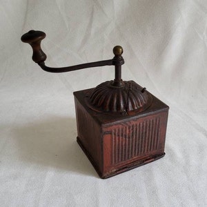 Antique red tin coffee grinder snuffbox coffee grinder vintage Made in France