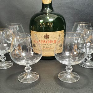 NAPOLEON | 6 cognac glasses with golden threads and golden initial N of cognac COURVOISIER the cognac of Napoleon | Barware FRANCE