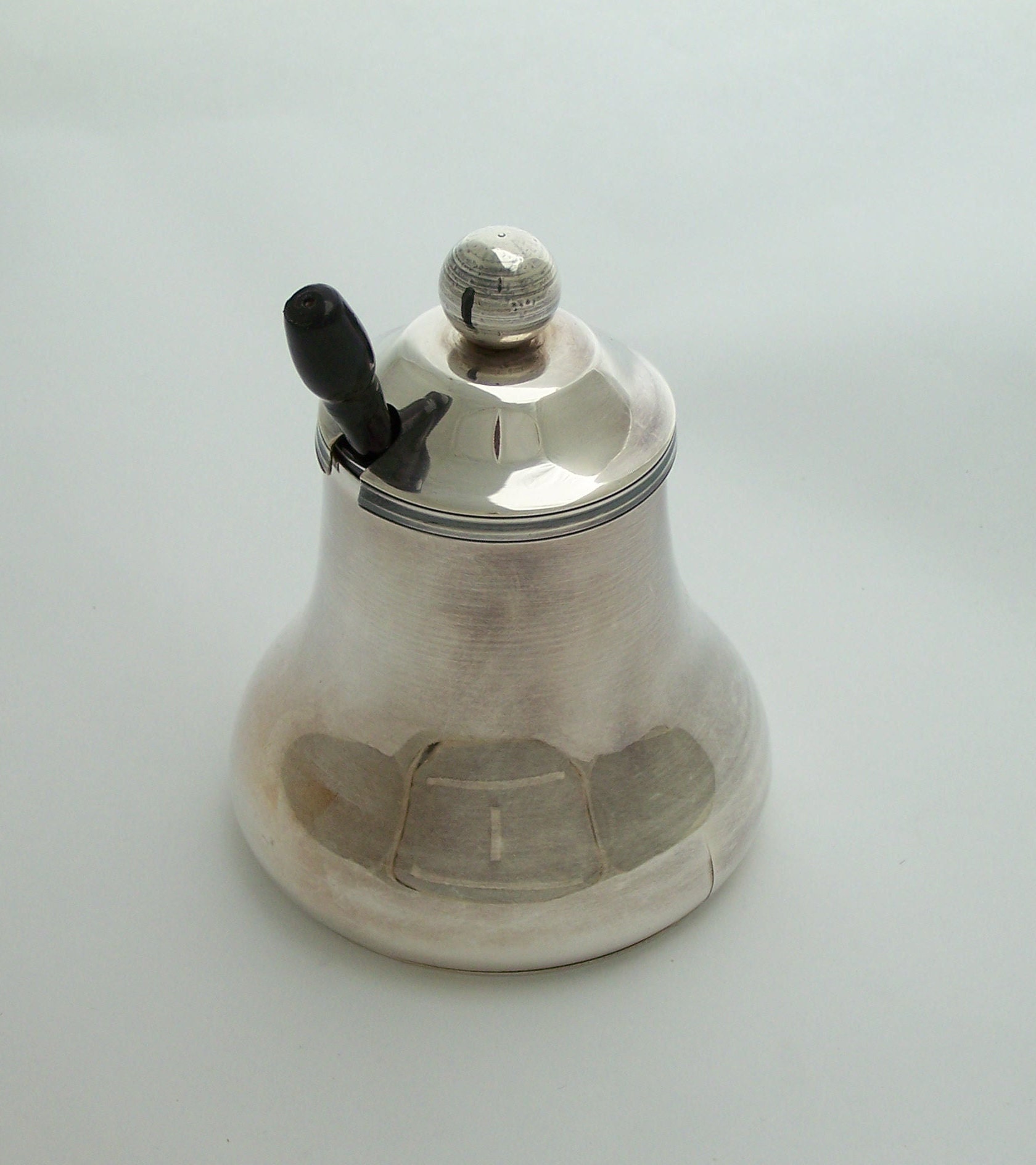 Moutardier en Métal Argenté Pot à Moutarde avec Couvercle et Cuillère Bois Vintage Made in France