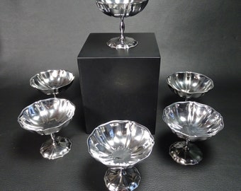 Service of 6 ice cream cups in silver metal | Vintage tableware Made in France 1970