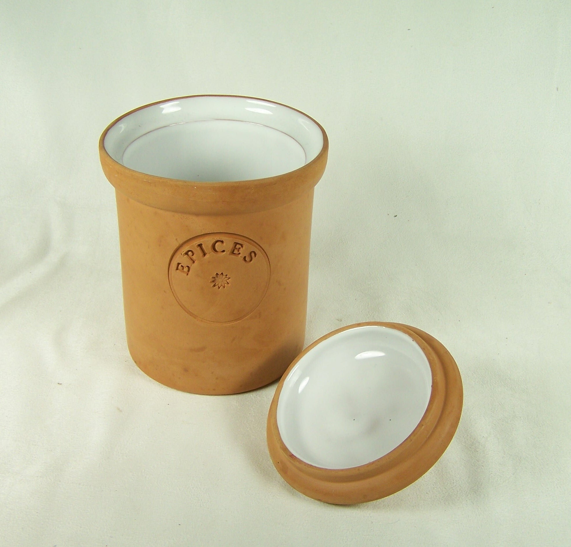 Pot à Épices en Terre Cuite avec Intérieur Émaillé Blanc Pot Vintage Made in France