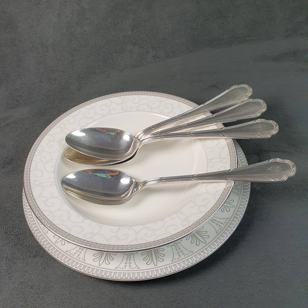 ERCUIS 4 Silver Metal Tablespoons Louis XVI Style Chiseled Decoration