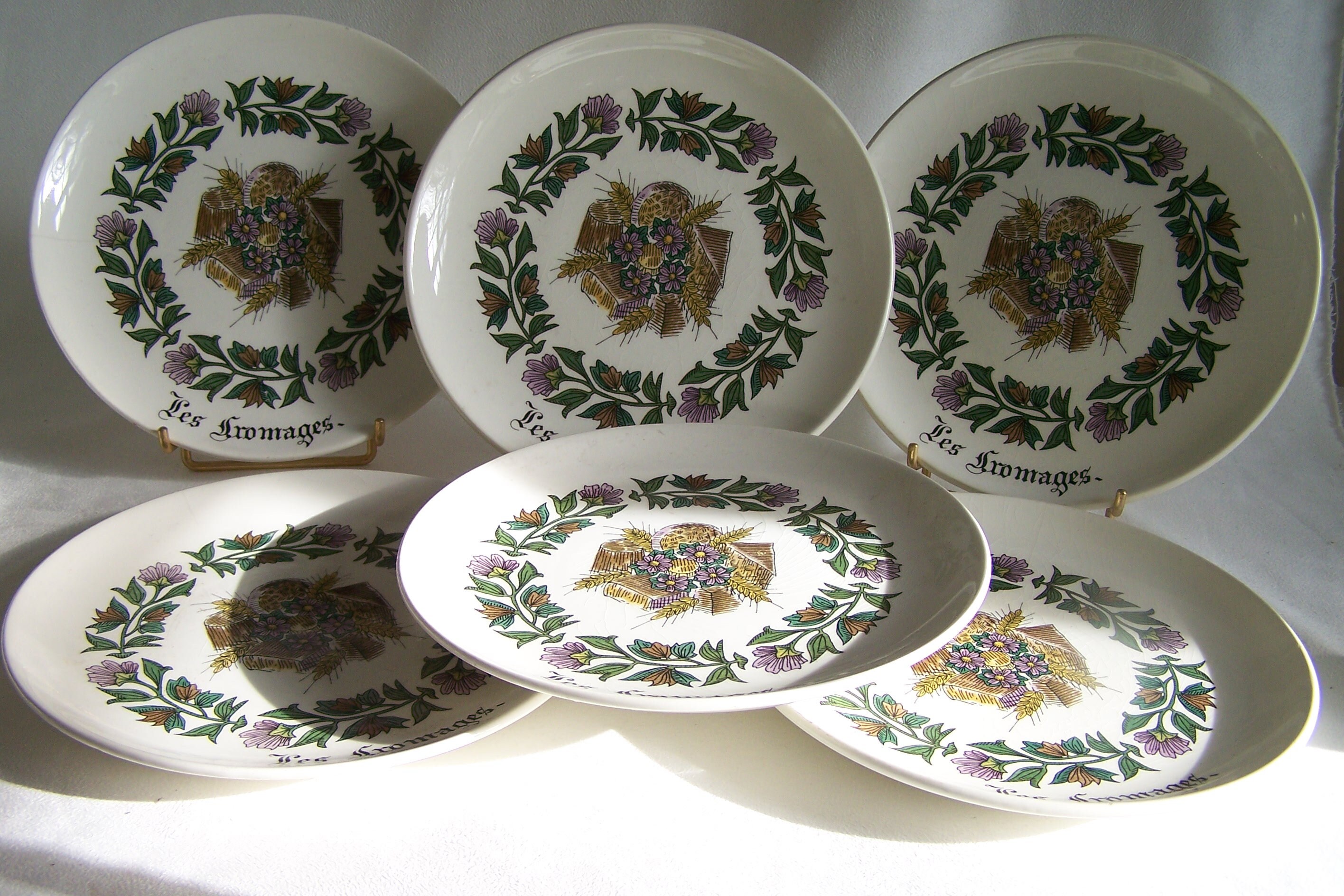 6 Assiettes Les Fromages Petites Assiettes à Fromage ou Dessert Faïence de Gien Vintage Made in Fran