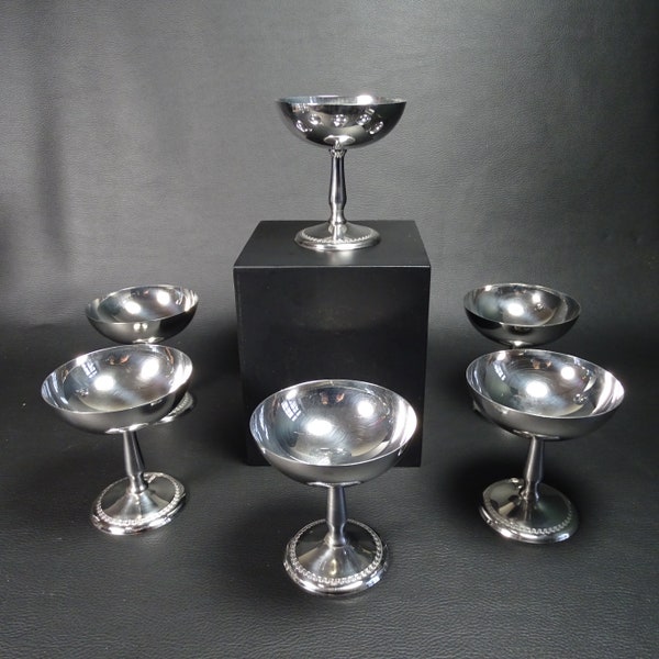 FLEUR DE LYS | Service de  6 grandes coupes à glace décor pied fleur de Lys en métal argenté  | Arts de la table vintage Made in France 1970