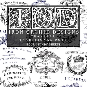 Traditional Pots IOD Transfer - Four 12" x 16" Pages, Image Transfer, Rub-On Image by Iron Orchid Designs