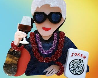 2 Colors to choose from ... Mahjongg Lady Pin holding a Glass of Fine Red Wine