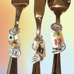 Appetizer Set / Mahjongg Tile Beaded / Knife, Fork and Spoon / Wire-wrapped / Fun Way to Glitz Up Your Table
