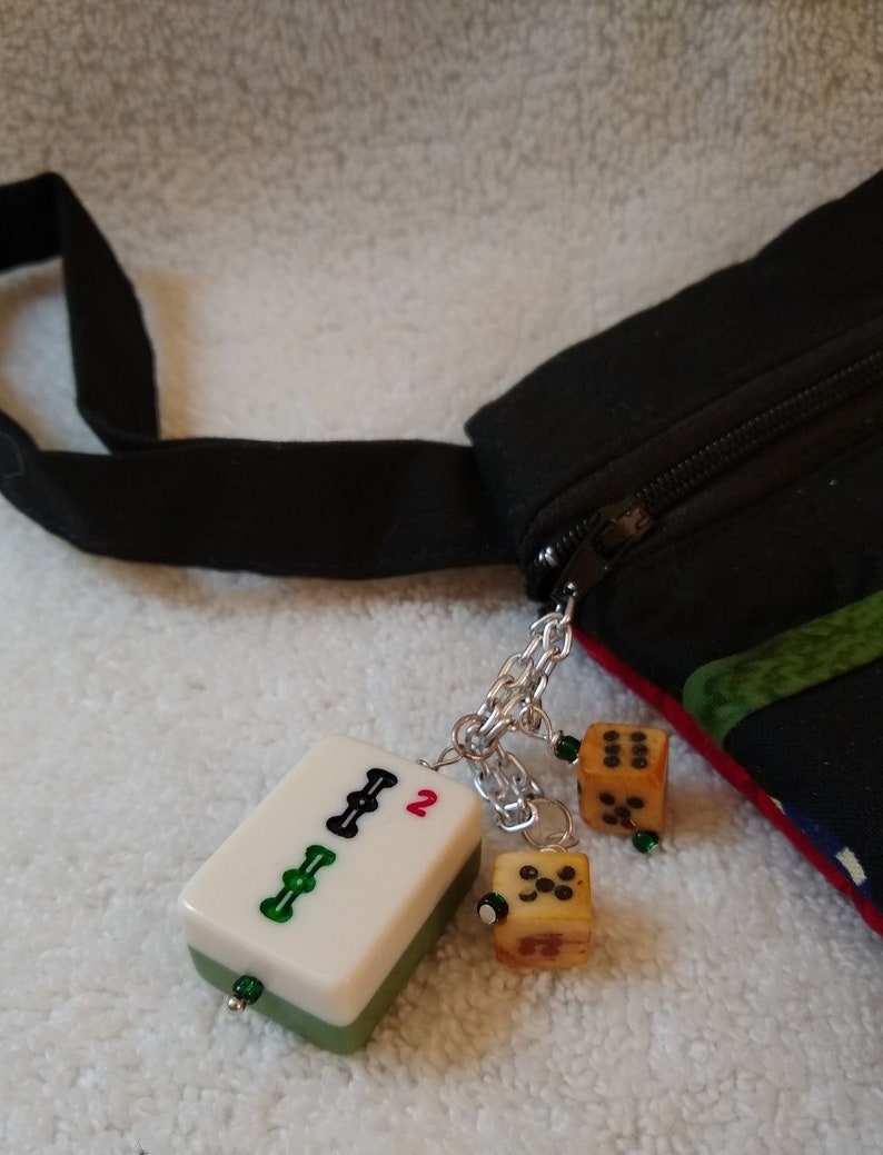Las Vegas Mahjongg Purse Vintage 2 Bam Mah jong Tile Mahjong Bag Gambler Quilted Pocketbook Dice Charms Mahj Zippered Purse