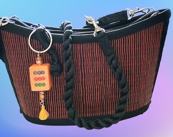 New Purse with a Vintage Mahjongg Tile Zipper Charm on Key Ring
