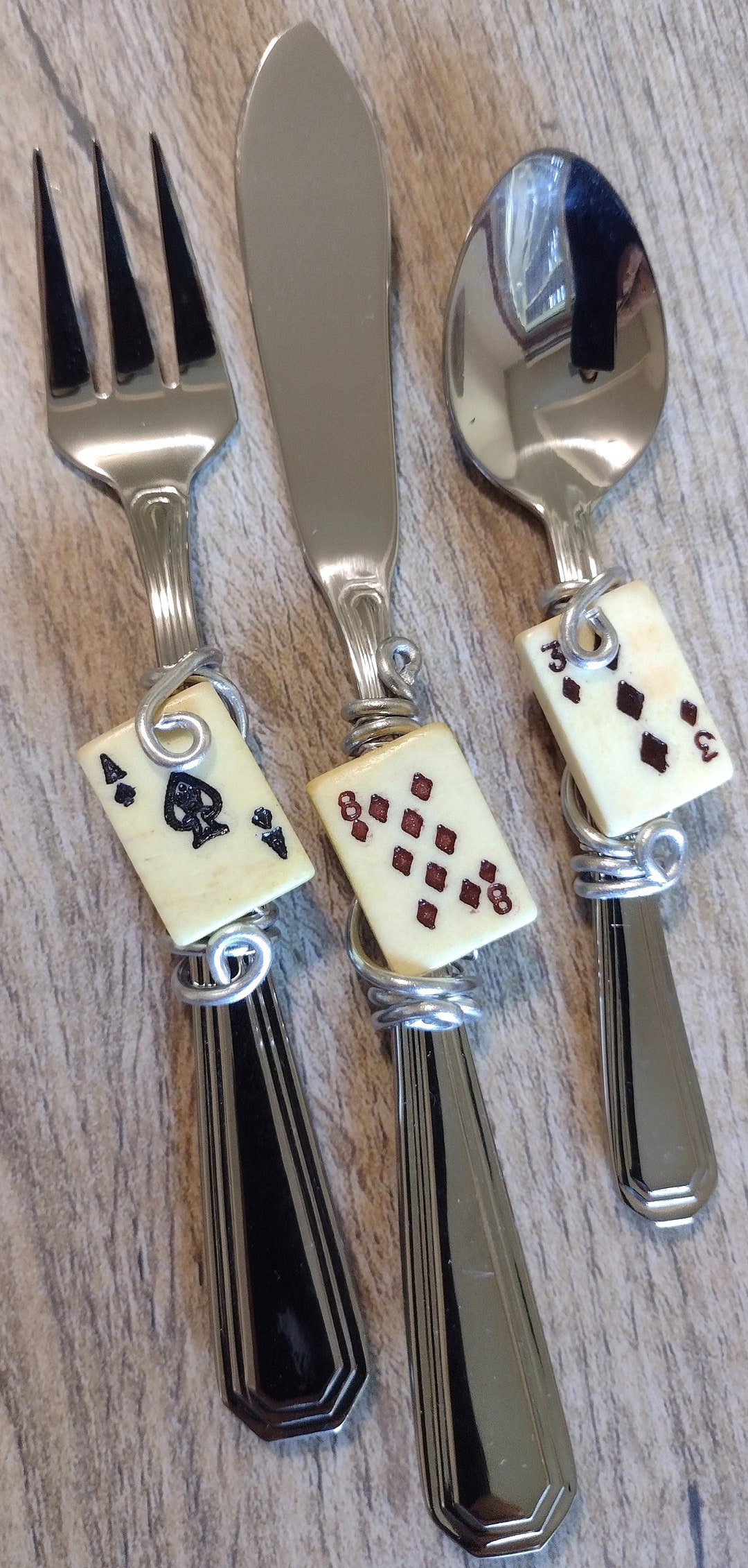 Playing Cards Wirewrapped Appetizer Set / 3 Utensils / Knife, Fork and