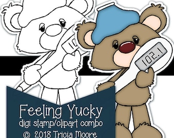 Feeling Yucky digi digital stamp clipart combo kit printable color page Instant download