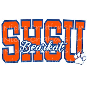 May include: Orange and blue graphic with the text "SHSU Bearkat" and a white paw print.