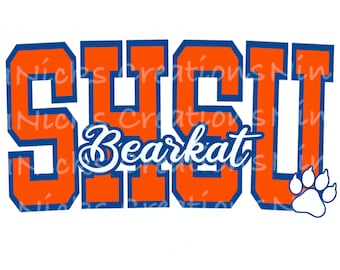 May include: Orange and blue graphic with the text "SHSU Bearkat" and a white paw print.