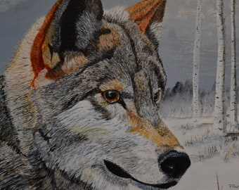 Gray Wolf Limited Edition Giclee Print Winter Scene Acrylic Painting