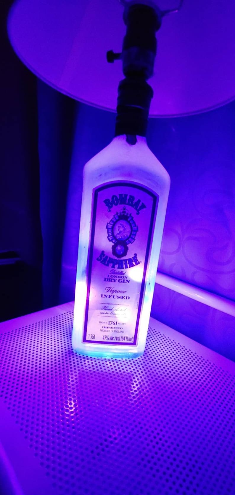 Bombay Sapphire blue large liquor bottle lamp Etsy