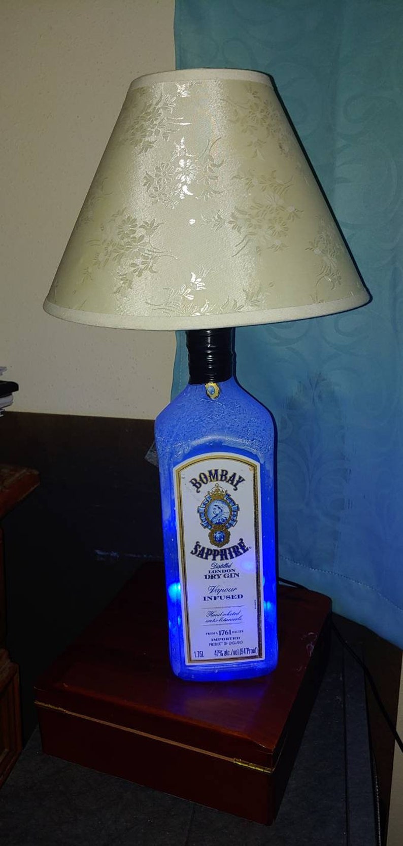 Bombay Sapphire blue large liquor bottle lamp Etsy