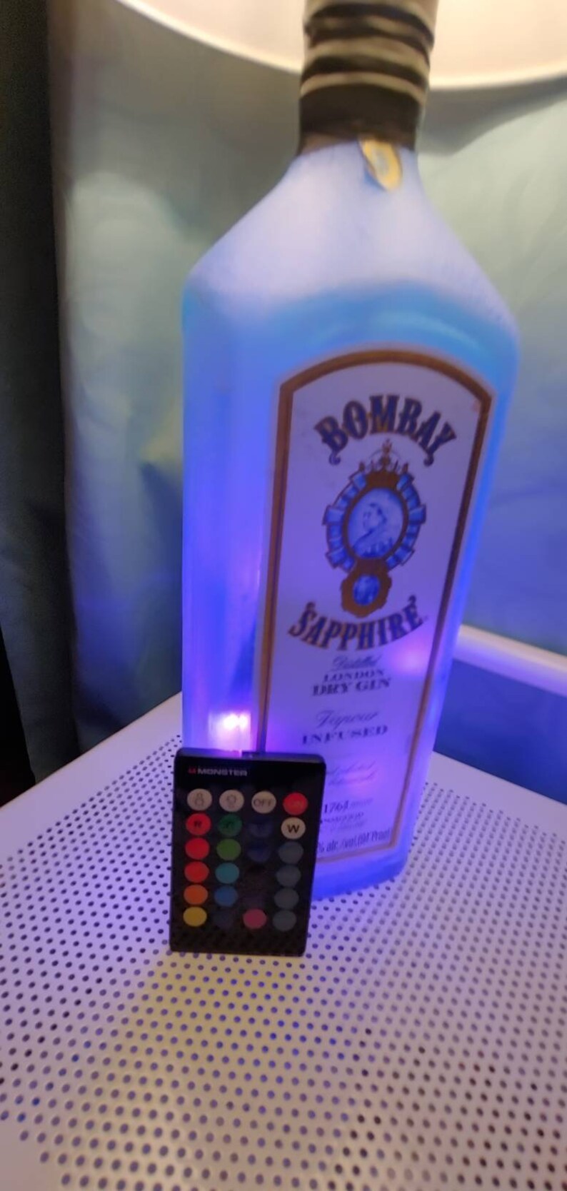 Bombay Sapphire blue large liquor bottle lamp Etsy