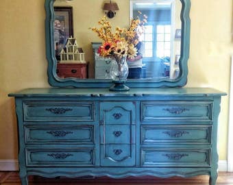 Sold Sold Tall Dresser Teal Dresser 9 Drawer Dresser Etsy