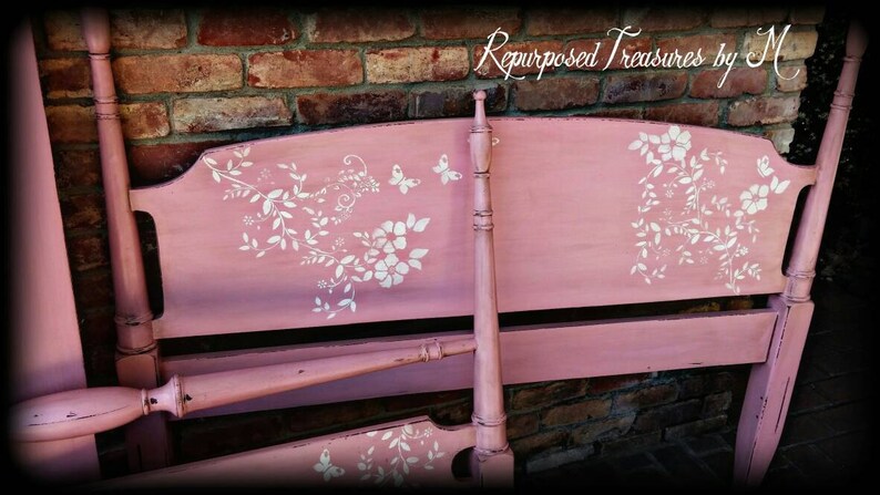antique twin bed bed frame shabby chic twin bed SOLD SOLD Antique twin bed frame on casters pink twin bed stenciled twin bed