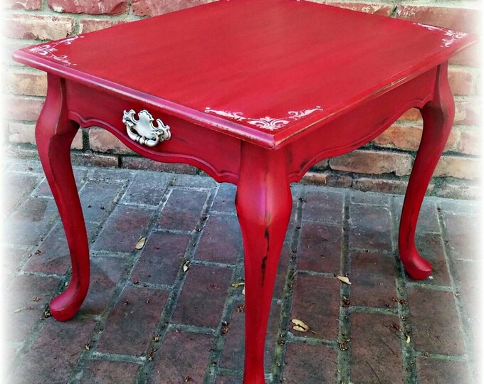 Shabby Chic End Table, Distressed Red Side Table, French Country Accent
