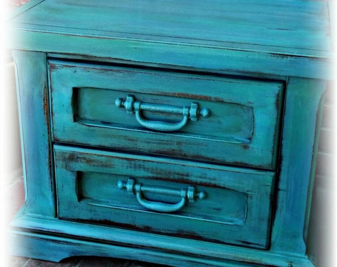 Vintage Nightstand, Turquoise 2 Drwr Dresser, Childrens Furniture
