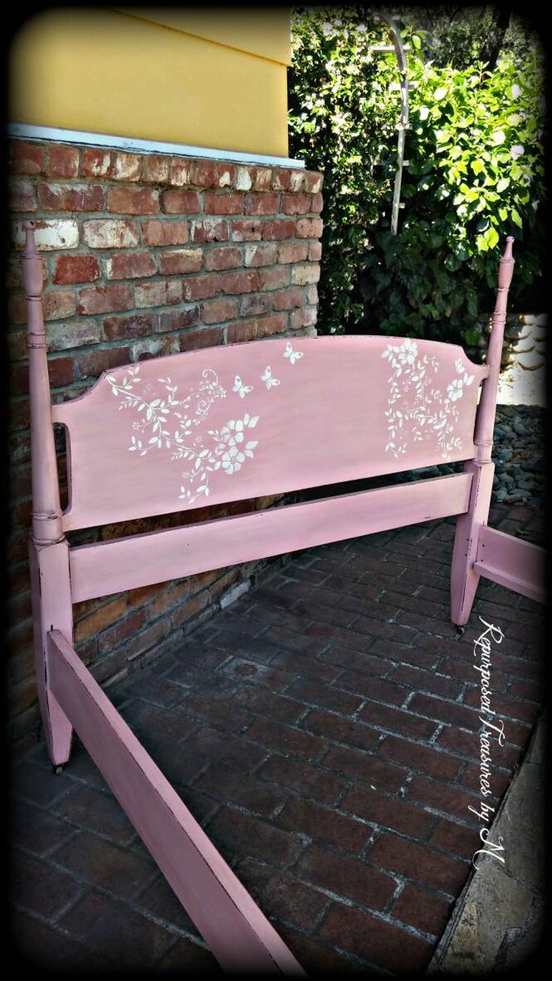 antique twin bed bed frame shabby chic twin bed SOLD SOLD Antique twin bed frame on casters pink twin bed stenciled twin bed