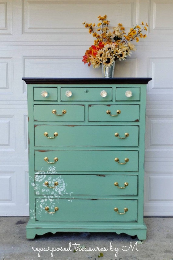 Sold Sold Tall Dresser Teal Dresser 9 Drawer Dresser Etsy