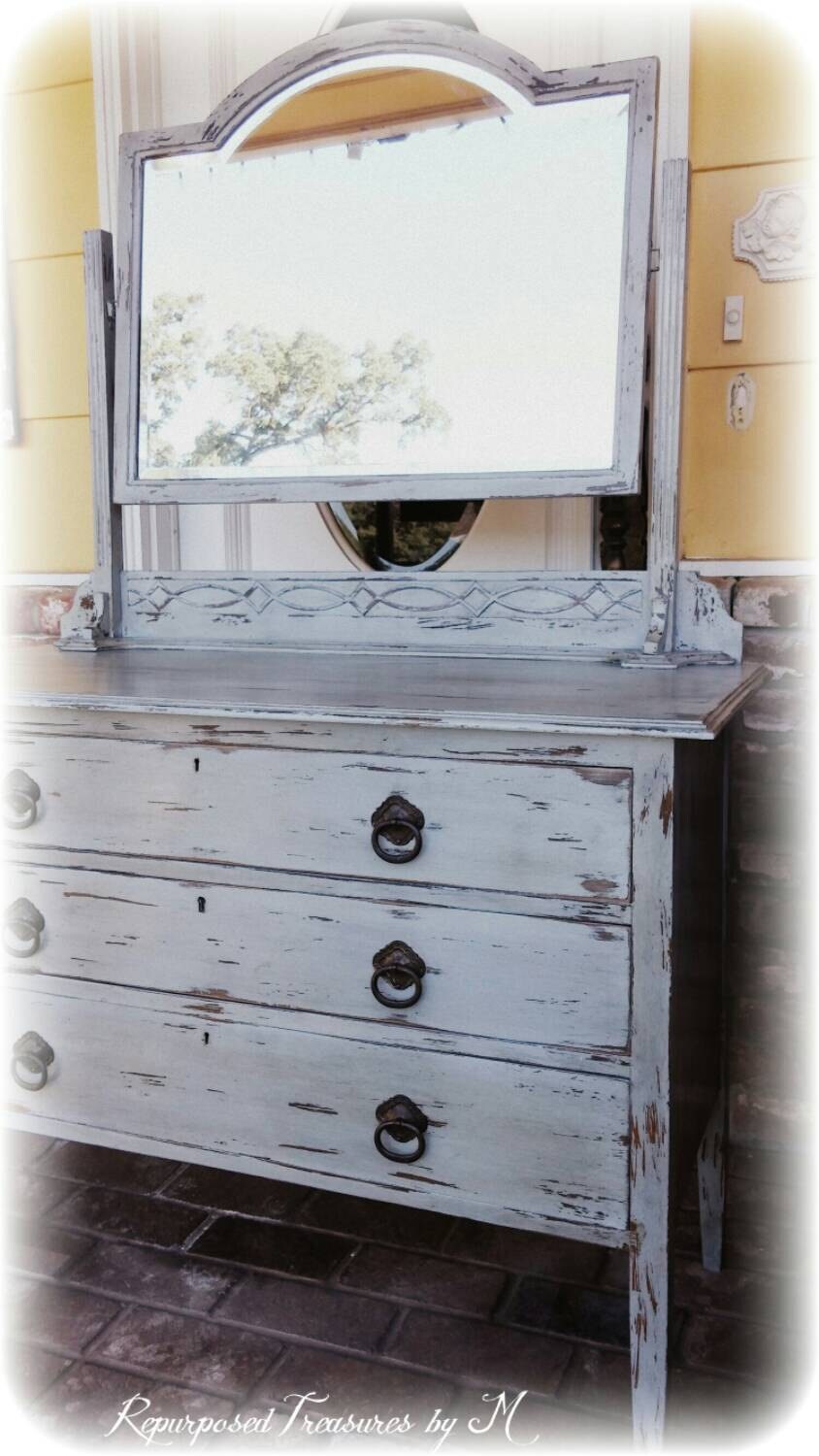 Sold Sold Chippy Dresser With Mirror Distressed Dresser Etsy
