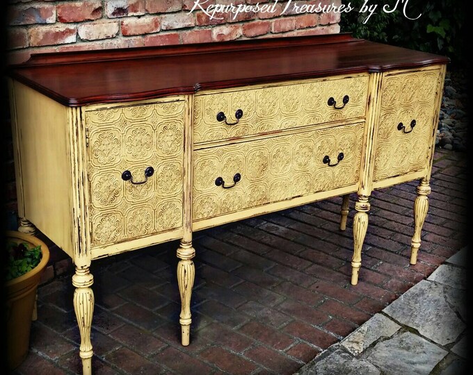 Antique Buffet, Yellow Buffet, Distressed Buffet, Shabby Chic Buffet
