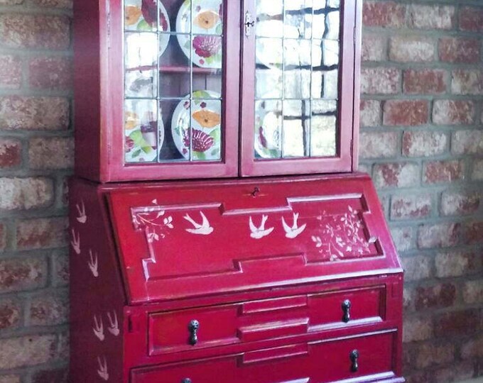 Antique Secretary Desk With Hutch, Red Secretary Desk, French Country