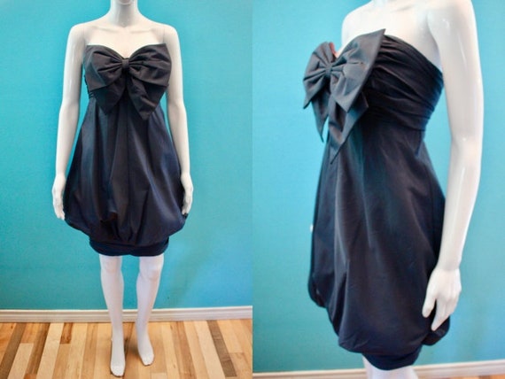 80's Party Dress    80's Midnight Blue Taffeta Tu… - image 1