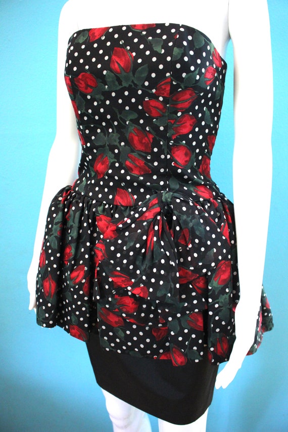 80's Prom Dress Late 80's/Early 90's Strapless Ro… - image 5