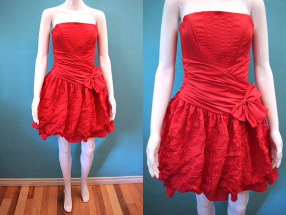 80's Prom Dress Red 80's Crinkled Taffeta Prom D