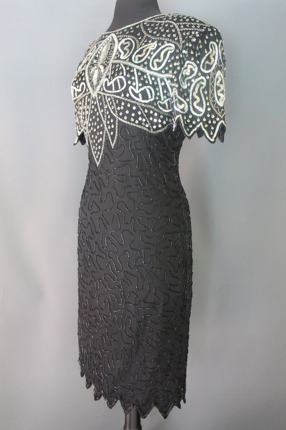 80's Party Dress    Black Silk Beaded And Sequine… - image 6