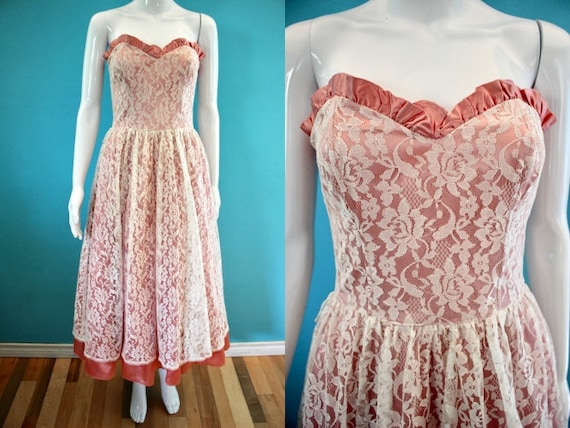80's Prom Dress 1980's Pink Strapless Gunne Sax La