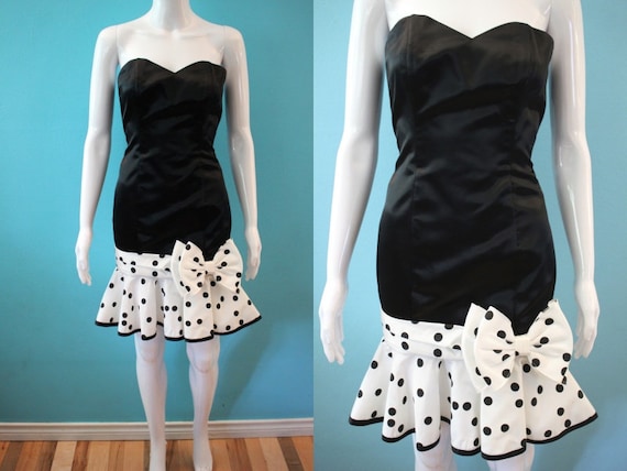 black and white polka dot prom dress