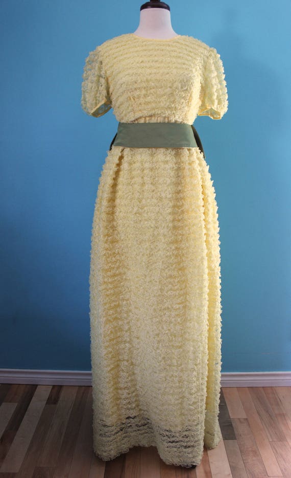 60's Prom Dress      Yellow Ruffled Lace Formal G… - image 2