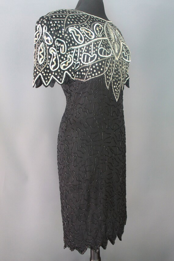 80's Party Dress    Black Silk Beaded And Sequine… - image 5