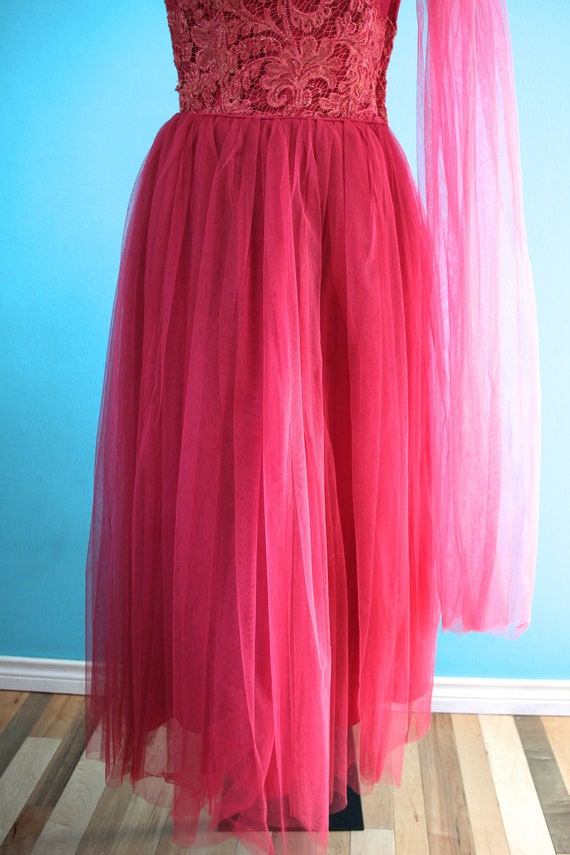 50's Prom Dress   50's Raspberry Tulle And Lace P… - image 10