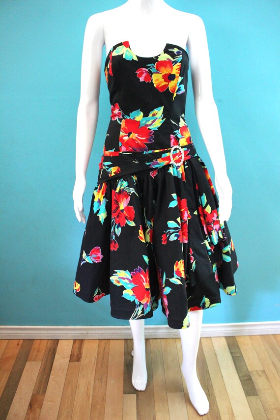 80's Party Dress Late 80's/Early 90's Black Strap… - image 2