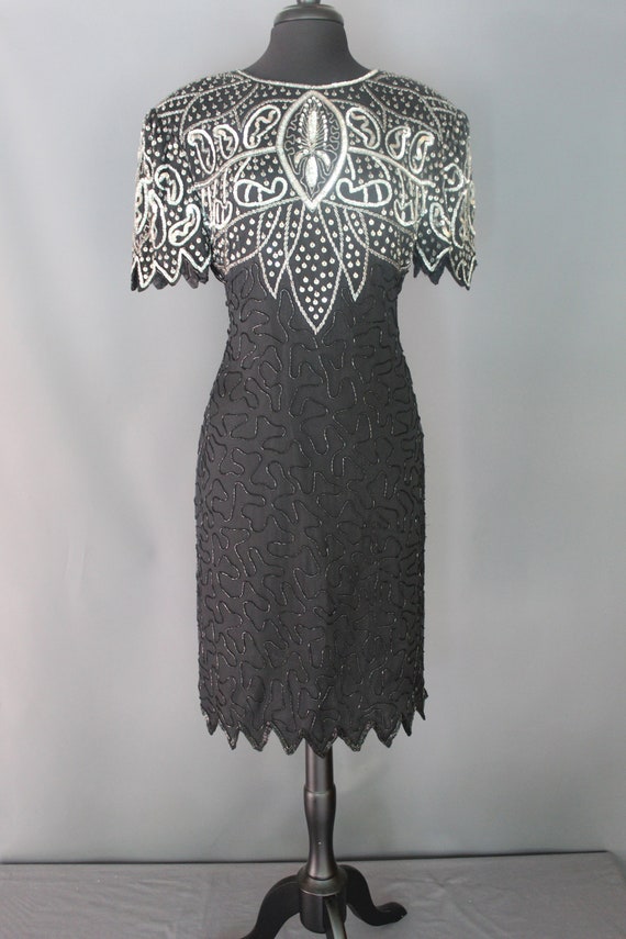 80's Party Dress    Black Silk Beaded And Sequine… - image 2